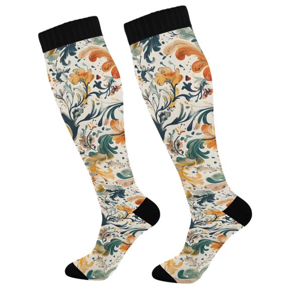 FORMRS Womens Knee High Socks Casual Long Thick Travel Daily Wear, 1 Pair, Whimsical Leaves