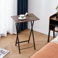 thumbnail image 2 of VECELO Set of 2 Folding TV Tray Table, Portable Snack Eating Tables with Cup Holder, Dinner Tray for Couch, Kitchen, Living Room and Bedroom, Coffee Brown, 2 of 11