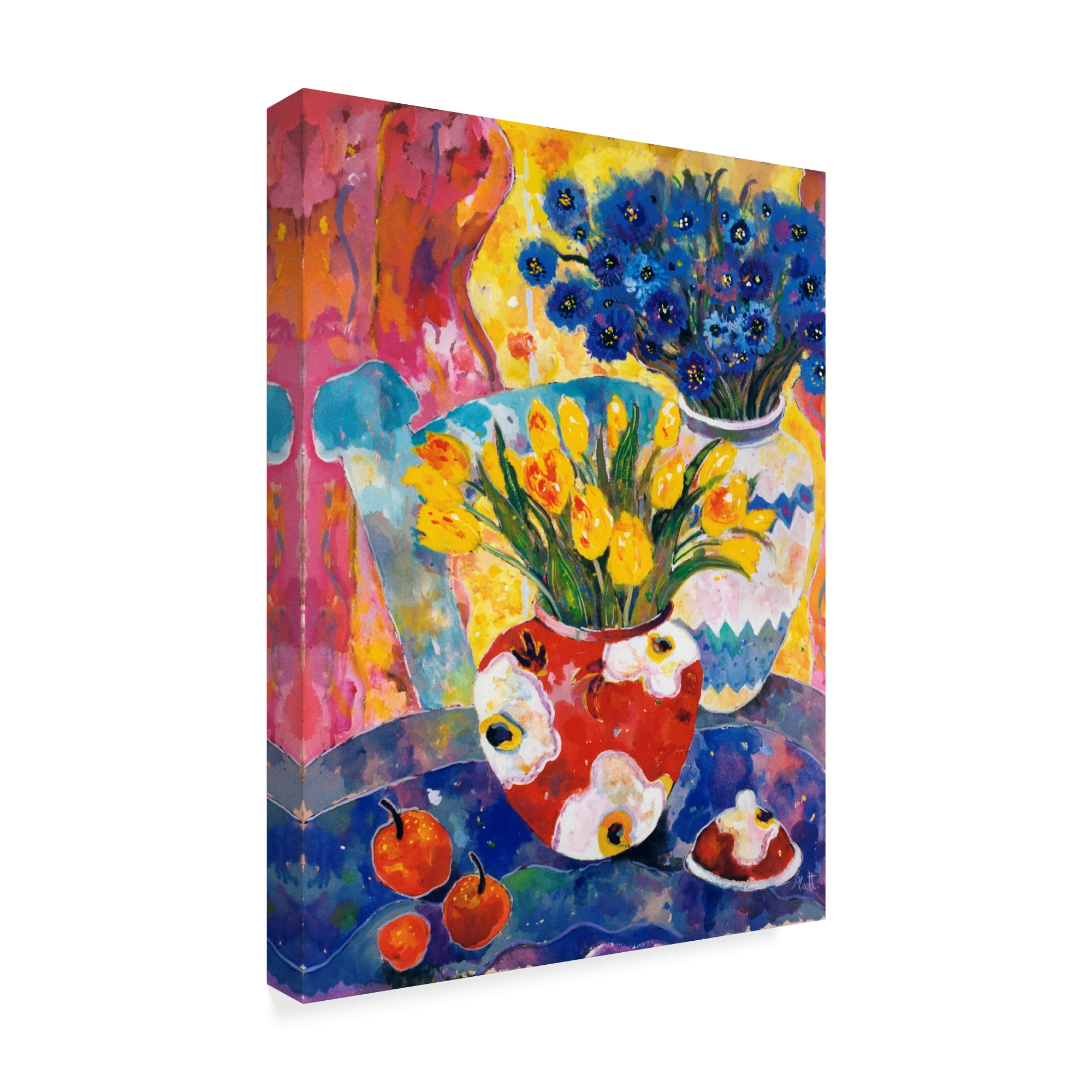 Trademark Fine Art 'Redvase Of Yellow Tulips' Canvas Art by Lorraine Platt