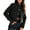 Black, variant on Women's Cropped Moto Stretch Jacket Stand Collar Button Front Long Sleeve with Pockets Tailored Chic Fall Casual Minimalist Outerwear
