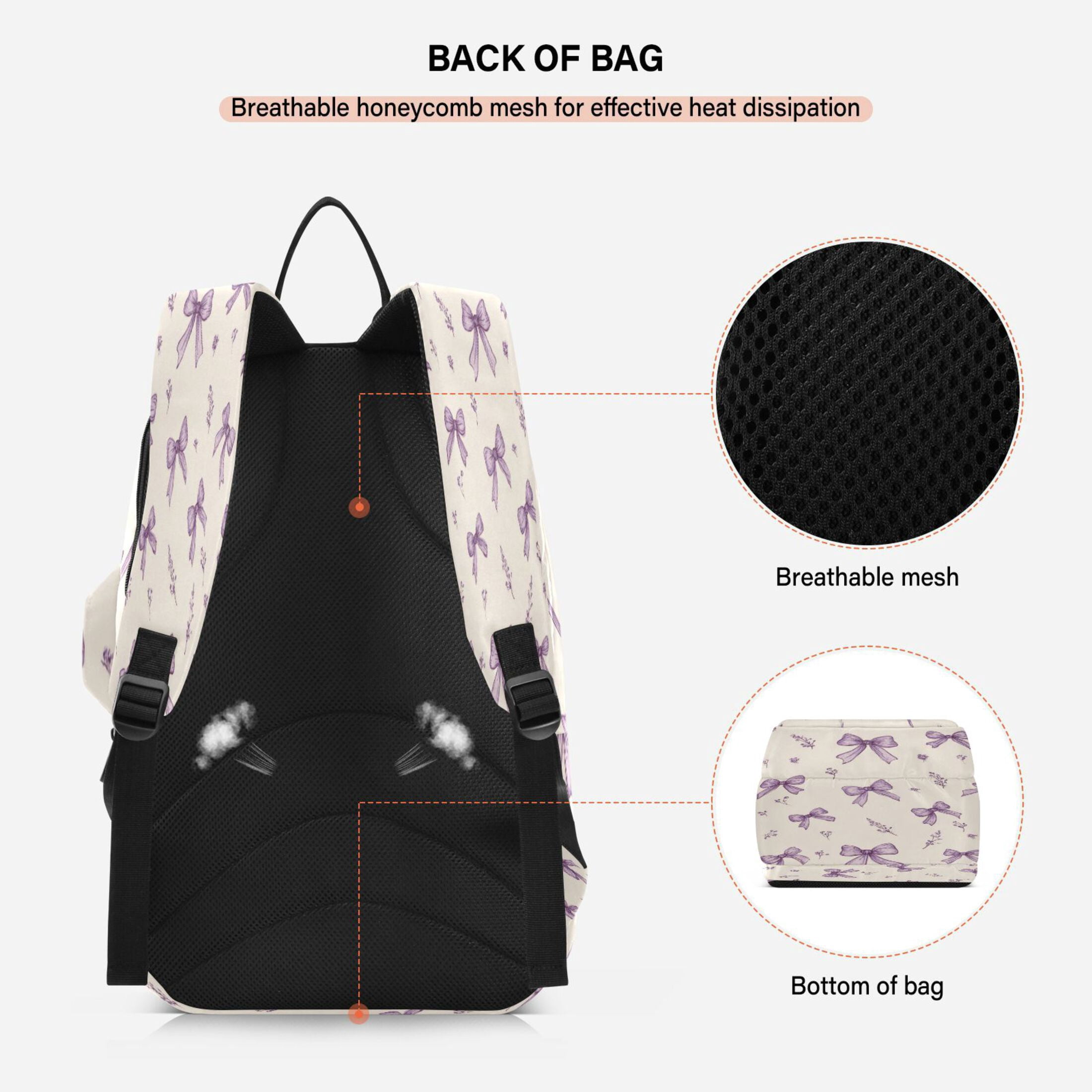 2 Racquet Holder Tennis Backpack Tennis Racket Covers Gym Bags Pastel Lavender Bows