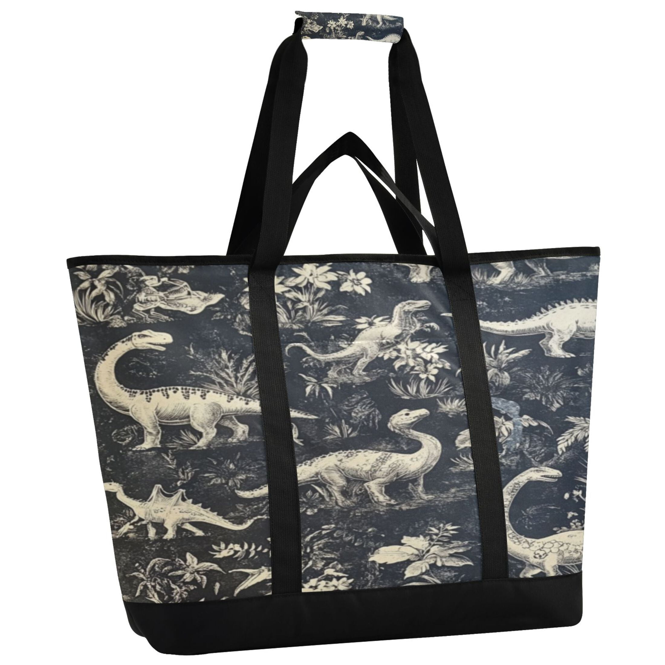 Large Hand-held Ice Pack Picnic Bag Insulation and Refrigeration Suitable for Shopping Picnics and Camping Black and White Dinosaur