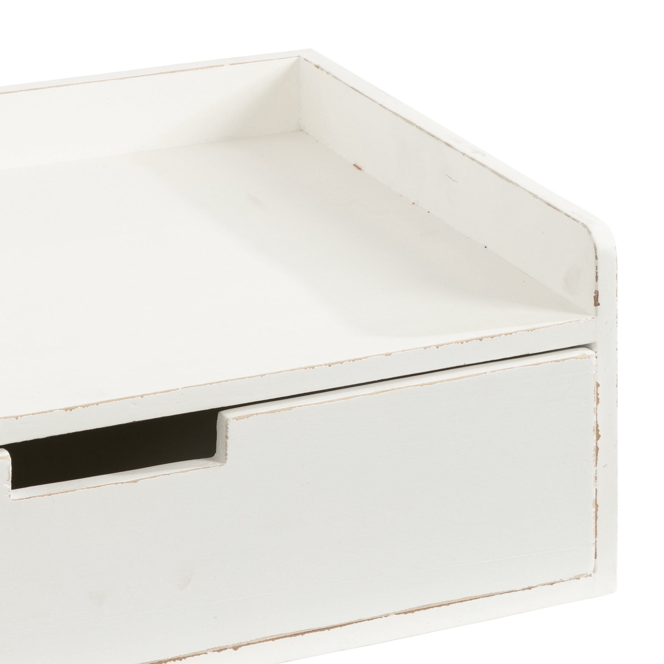 Kate and Laurel Kitt Modern Floating Shelf Side Table with Drawer, 18 x 12 x 7, White, Decorative Solid Wood Floating Table with Pull Out Drawer and Cubby for Space-Saving Dorm Decor
