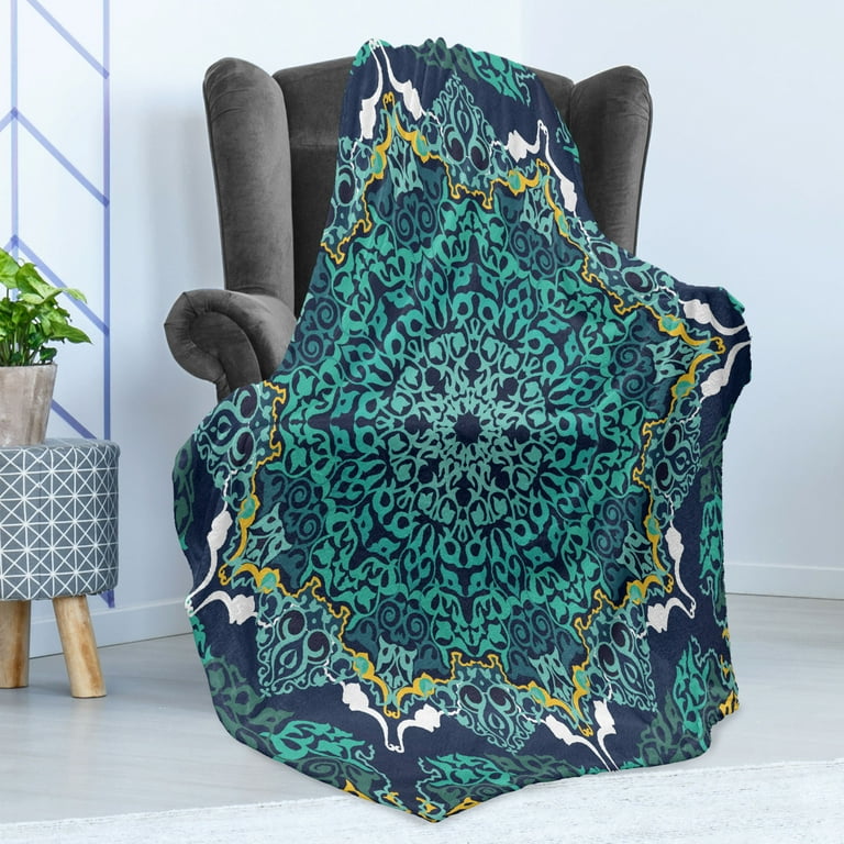 Turkish Pattern Soft Flannel Fleece Throw Blanket Motifs of Ottoman Culture Round and Floral Shape Cozy Plush for Indoor and Outdoor Use 50