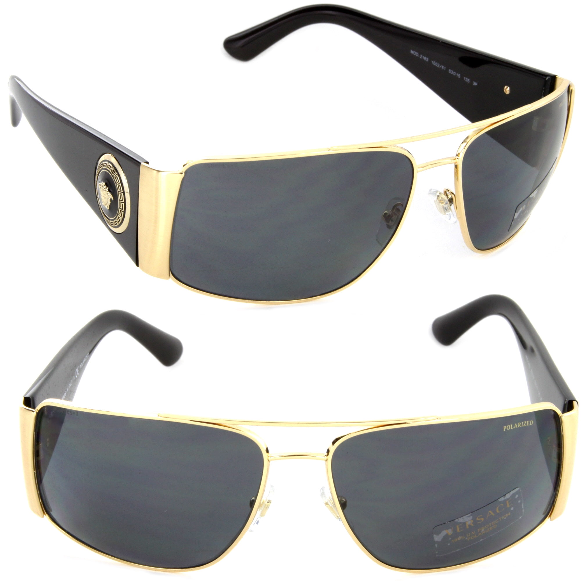 Versace Black Aviator Sunglasses, Metal Frame, Grey Plastic Lenses