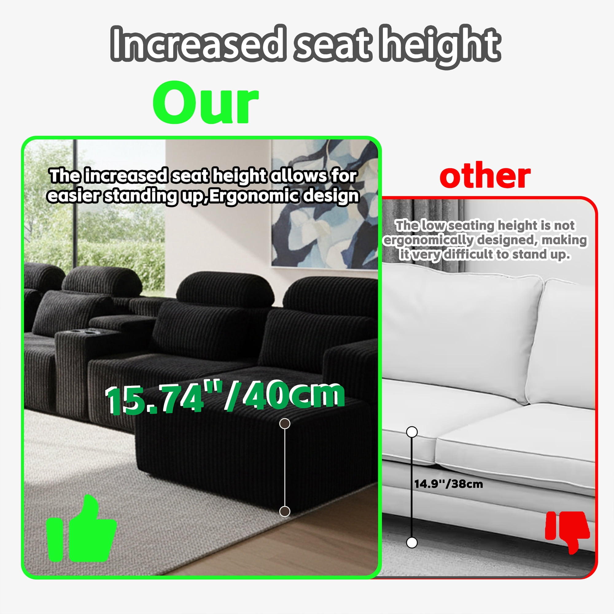 Leumius 145.7" U-Shaped Corduroy Sectional Sofa with Chaise,Cup Holders & Storage,Modern Modular 6-Seater Sofa Couch for Living Room,Black