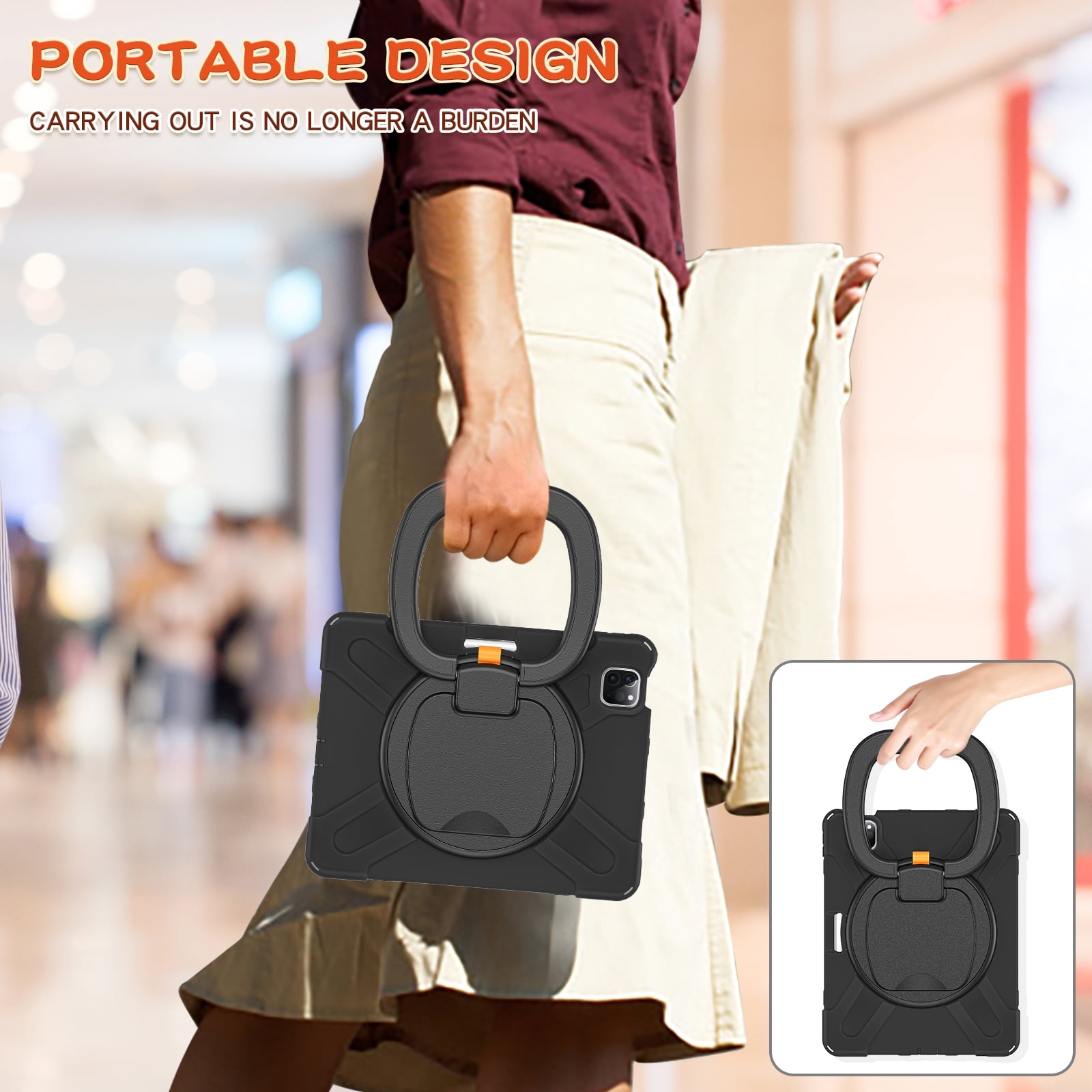 Shockproof Case for Apple iPad Air 11 M4 M3 M2 2026/2025/2024, Heavy Duty Protective Handle Kickstand Anti-Scratch Kids Friendly [Shoulder Strap] Pencil Holder Tablet Cover, Black