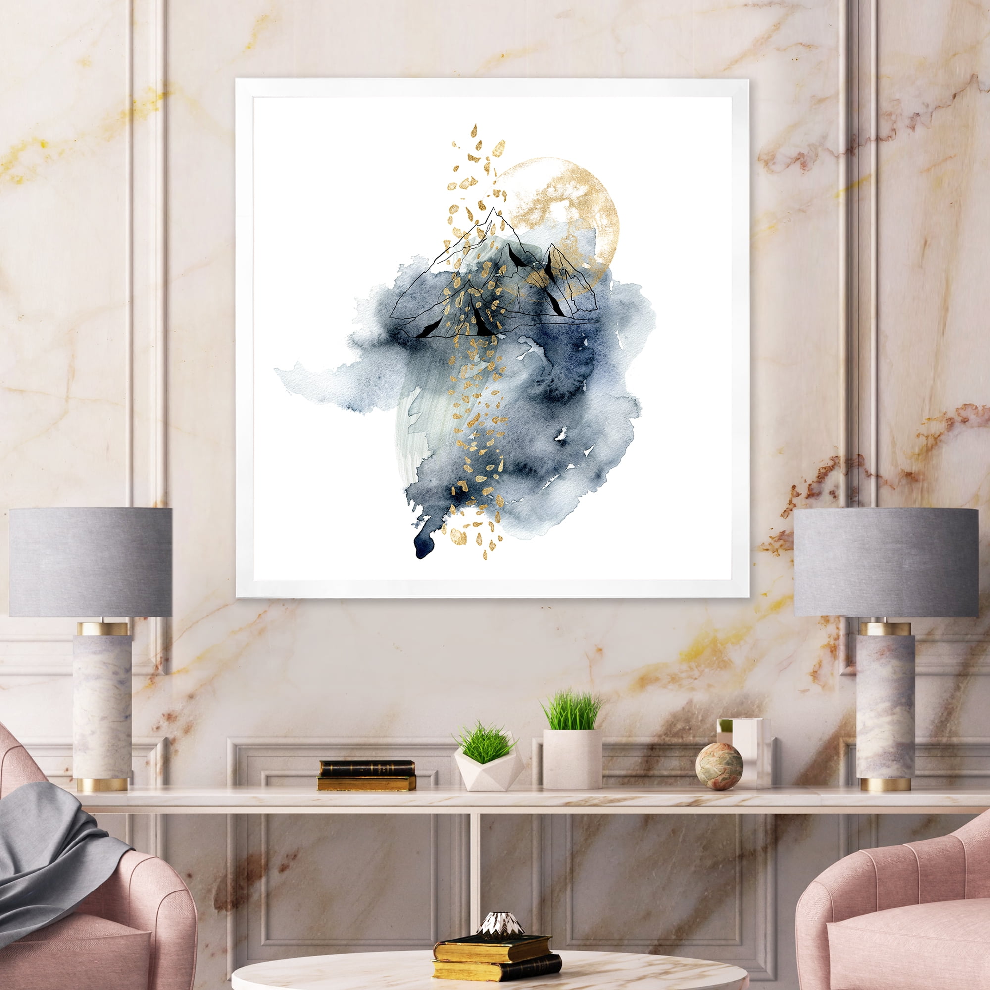 Designart 'Minimalistic Landscape of Moon With Mountains' Modern Framed Art Print