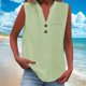 thumbnail image 2 of Tops de otoño para mujer,Camiseta de tirantes de lino con cuello en V para mujer, detalle de botones y bolsillo en el pecho, blusa informal sin mangas para estar en casa, sopatenor, 2 of 9