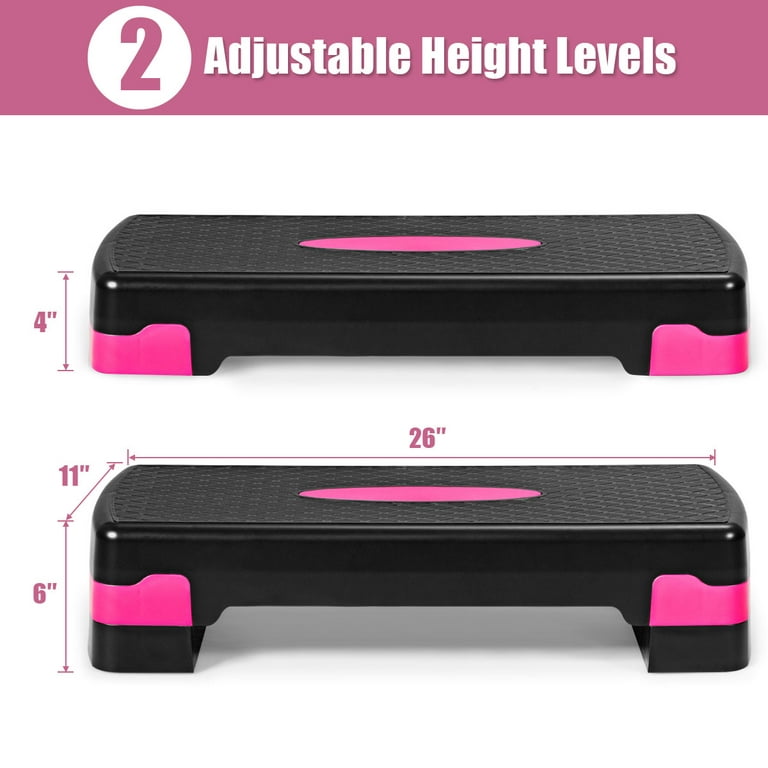  GYMMAGE Aerobic Exercise Step, Adjustable Aerobic Stepper for  Exercise, Workout Step Platform for Step Up, 26.5 Step Deck with 4” 6” 8”  Adjustable Height Risers, Women Home Gym Cardio Fitness 