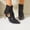 Black, variant on Women's Croc-Embossed Ankle Booties, Gold Stiletto Heel Pointed Toe Dress Boots with Buckle Detail