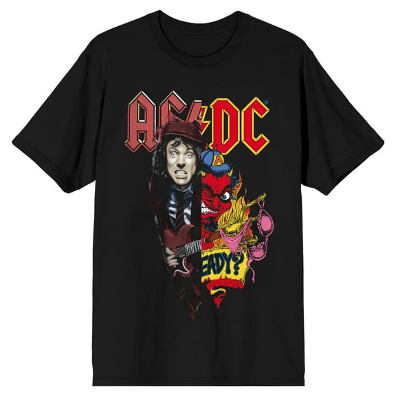 ACDC Guitar Player Demon Split Men's Black T-shirt-5XL