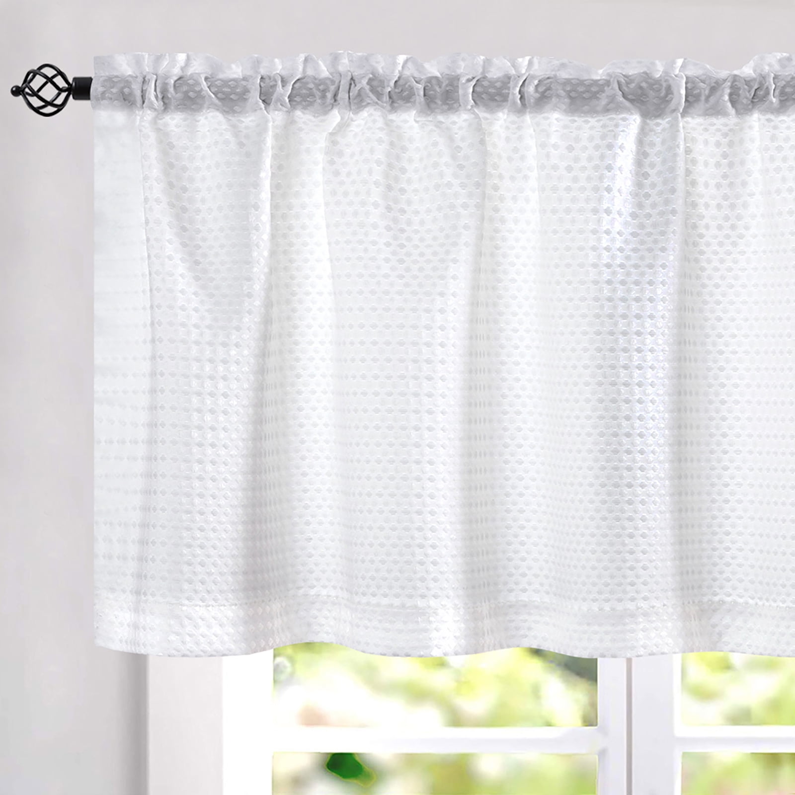 Curtainking White Valance Kitchen Window Curtain Waffle Weave Textured