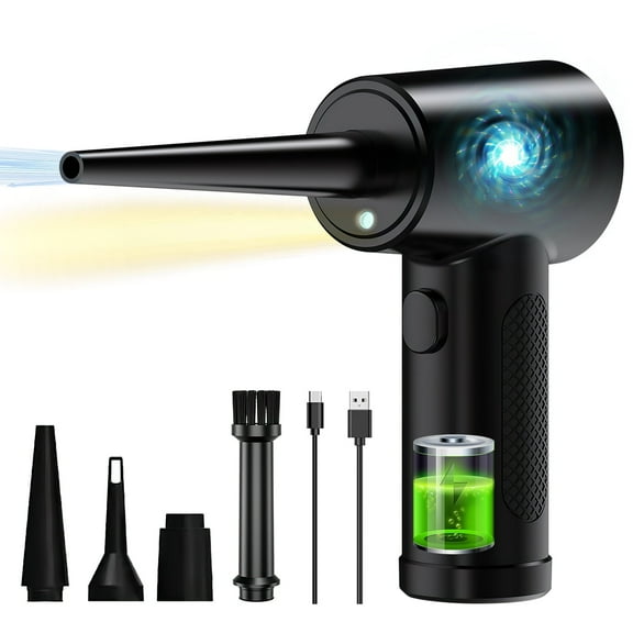 BOPORO Cordless Compressed Air Duster with LED Light 51000 RPM Powerful 6000mAh Rechargeable Electric Air Blower with 5 Replacement Heads for Cleaning Computer Keyboard Pet House Car Interiors