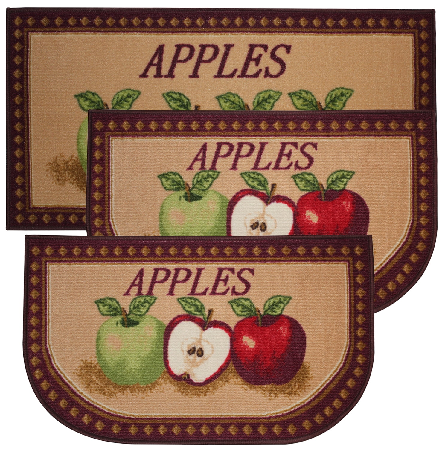 Kashi Home Red Apple Series Kitchen Rug 18 X 30 Rectangle Kitchen Mat with Latex Back