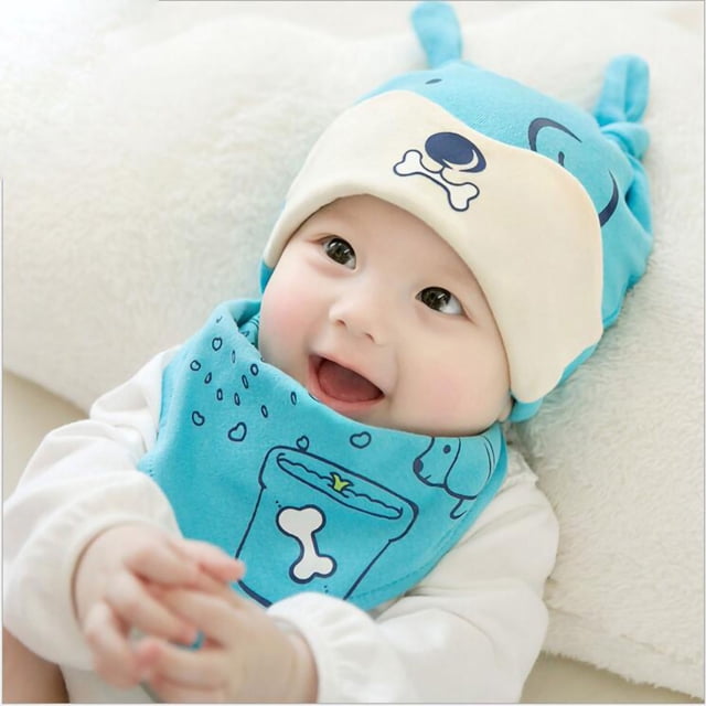 Baby beanie spring baby hat Baby Hat Scarf Warmer Earflap Cotton Spring Hood Autumn Beanie for 3-6 Months Boys Girls Skyblue Set ANGGREK Otros