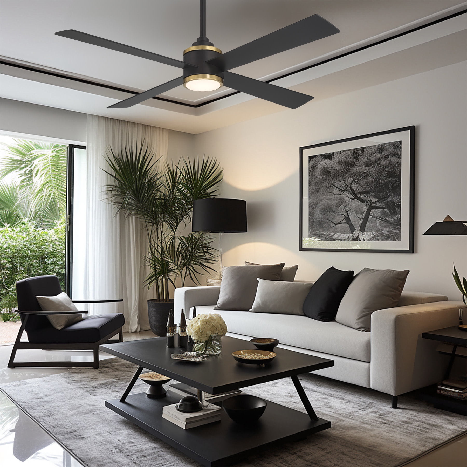 Minkaaire F796L-CL/SBR F796L-CL/SBR 54" 4 Blade Led Indoor Ceiling Fan - Coal / Soft Brass