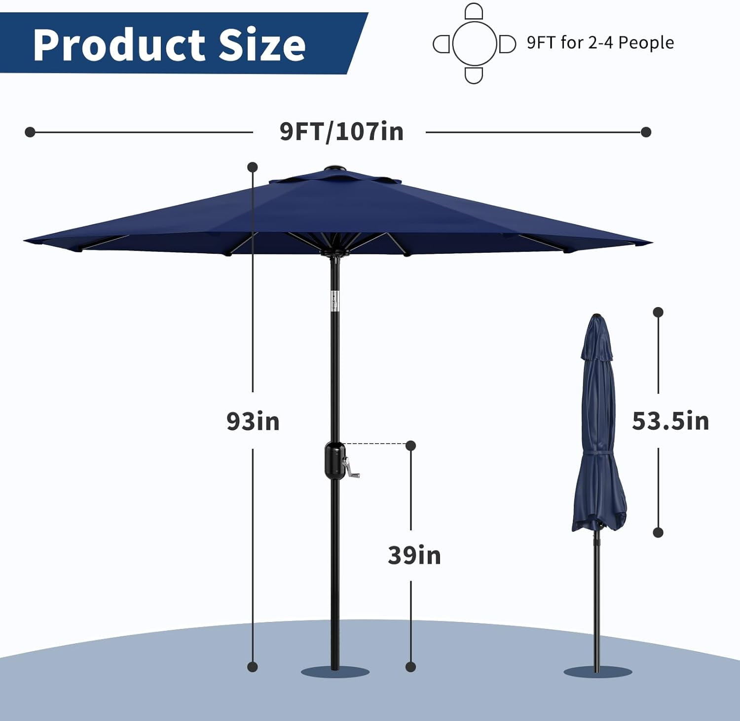 Garvee Outdoor Octagon Patio Umbrella, 8.69 x 8.69 x 7.87 ft,  8 Sturdy Ribs,  Dark Blue