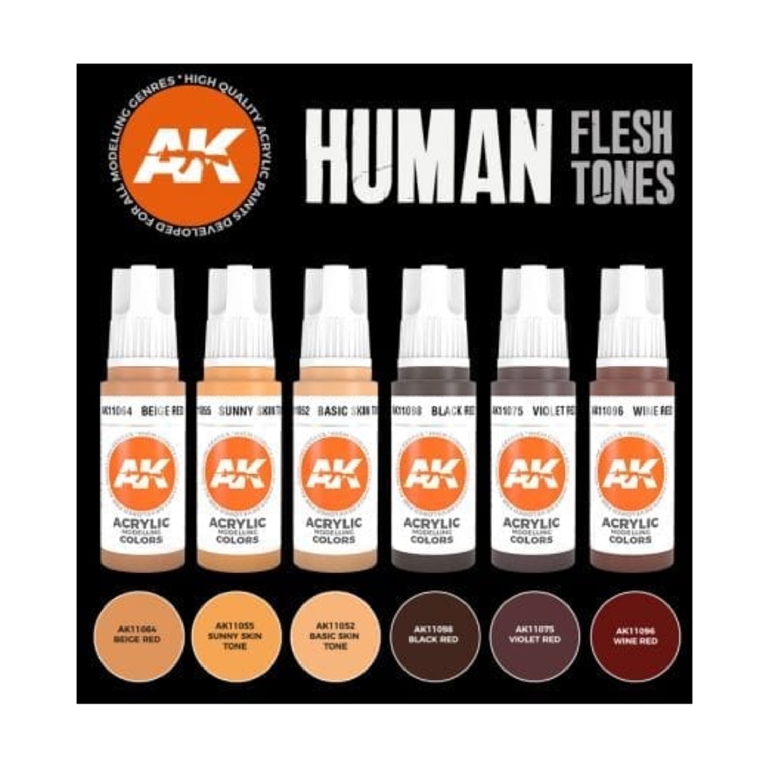 AK Interactive AKI 11603 Human Flesh Tones Paint Set (6)