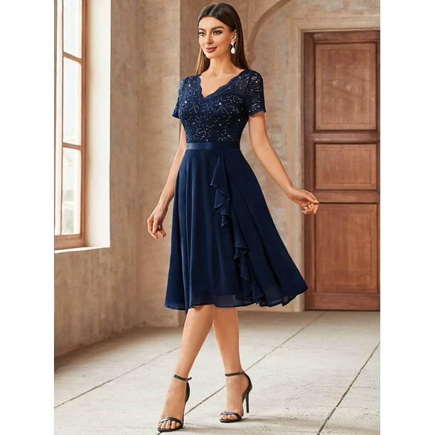 Miusol Women's V-Neck Contrast Lace Sequin Ruffle Trim Chiffon Cocktail Party Swing Dress - Walmart Business Supplies Miusol Women's V-Neck Contrast Lace Sequin Ruffle Trim Chiffon Cocktail Party Swing Dress - Walmart Business Supplies