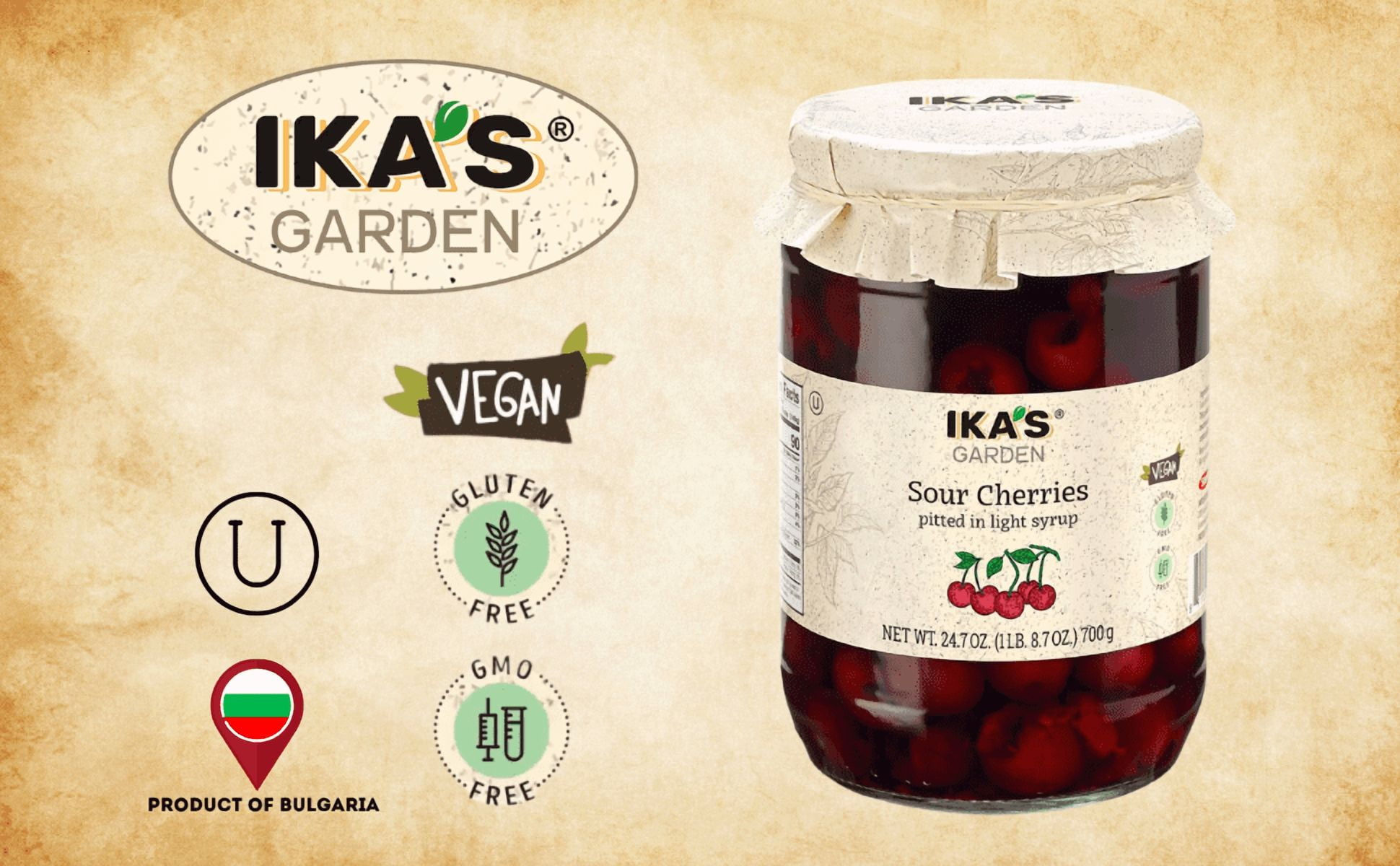 (2 pack) Ika’s Garden Pitted Sour Cherries in Light Syrup, 24.7 oz Jar