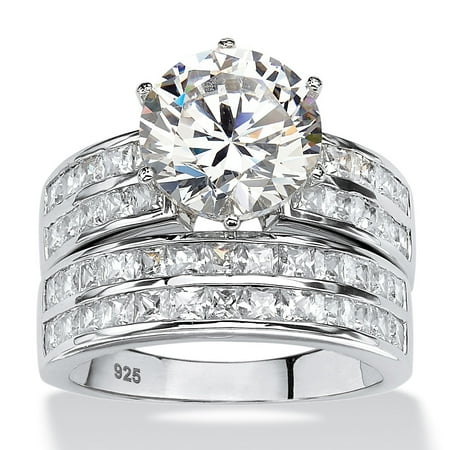 - 5.84 TCW Round Cubic Zirconia Two-Piece Channel Bridal Ring Set in Platinum over Sterling Silver