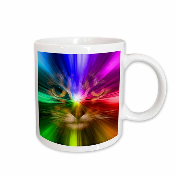 3drose, Domestic Cat Surrounded with a Rainbow of Colors, 15oz Mug