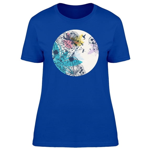 Flowers And Flying Animals Round T-Shirt Women -Image by Shutterstock, Female Large