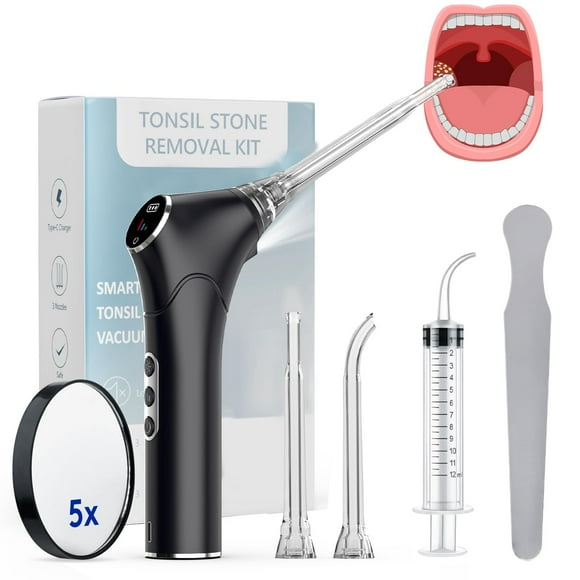 Electric Tonsil Stone Vacuum Remover - Tonsil Stone Vacuum with LED Light 3 Suction Mode 5X Magnifying Mirror, Hassle-Free Instant Suction Tonsil Stone Removal (Black)
