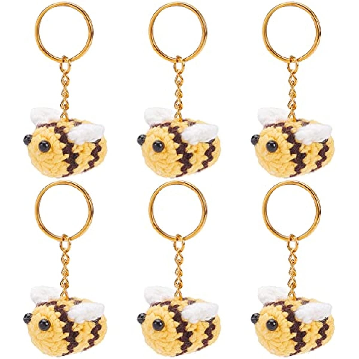 6 Pcs Crochet Bee Keychain Knitting 3D Bumblebee Key Chain Cute Car