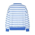 thumbnail image 5 of Womens Crew Neck Long Sleeve Loose Shirt Striped Button Sweatshirt Pullover Oversized Sweater for Women Fall Clothes (Blue XL), 5 of 6