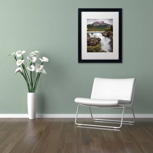 Trademark Fine Art 'Athabasca Falls' Canvas Art by Pierre Leclerc, White Matte, Black Frame