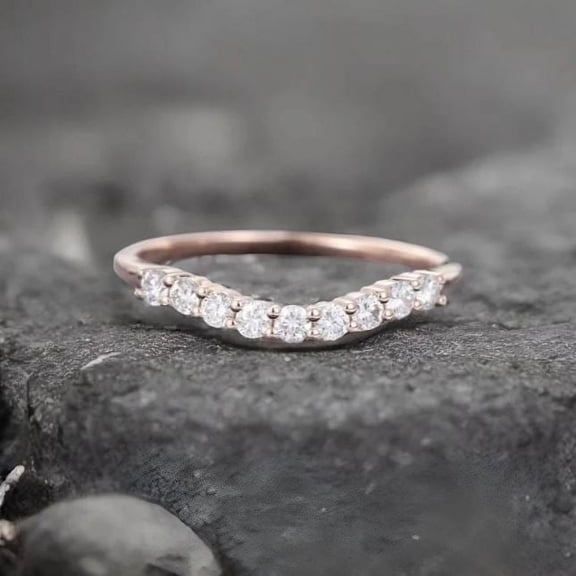 Moissanite Band Minimalist Curved Wedding Stacking Matching Bridal Ring 925 Sterling Silver Rose Gold Plated Gemstone Jewelry For Women Gift