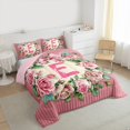 thumbnail image 3 of Homewish Pink Initial E Letter Bedding Comforter Set, Vintage Romantic Rose Twin Comforter Sets, Fashion Stripes Lines Reversible Bedding Set, Lightweight Room Decor, 2 Pieces, 3 of 8