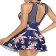 thumbnail image 4 of Robe de Bain une Pièce Modeste pour Femme, Col Licou, Imprimé Floral Feuilles Léopard, Dos Ouvert, Froncée, 4 of 6