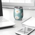 thumbnail image 3 of 12oz Stemless Wine Tumblers Teal Daisy Flower Yellow Centers Pattern Vacuum Insulated Stainless Steel Travel Tumbler Cups Mug with Lid and Straw for Champaign,Cocktail,Beer with Cleaning Brush, 3 of 5