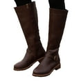 thumbnail image 2 of Hinvhai Boots for Women Knee High Slouchy Wide Calf Round Toe Winter Boots Faux Leather Buckle Strap Low Heels Riding Combat Booties Coffee 6(37), 2 of 9