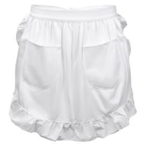 1 Pc Rustic Maid Apron with Frilly Edge, Women Half Apron with Pockets, White Waitress Apron for Restaurant, Kitchen Short Aprons for Cooking, Apron Costumes for Cosplay Party