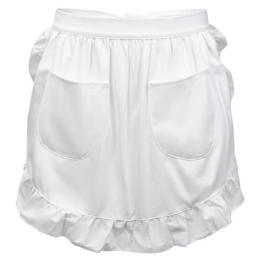 1 Pc Rustic Maid Apron with Frilly Edge, Women Half Apron with Pockets, White Waitress Apron for Restaurant, Kitchen Short Aprons for Cooking, Apron Costumes for Cosplay Party