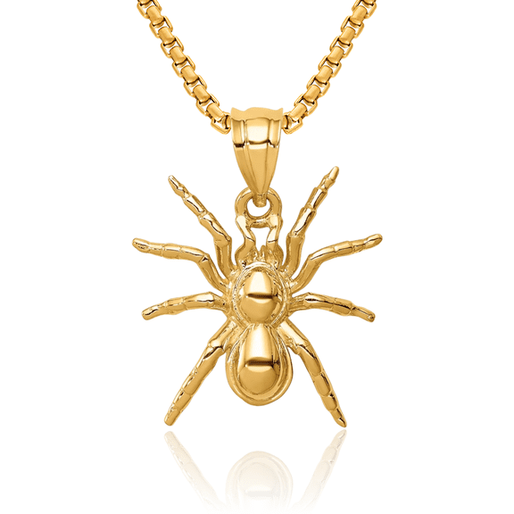 14K Solid Yellow Gold Spider Necklace Chain Pendant Charm