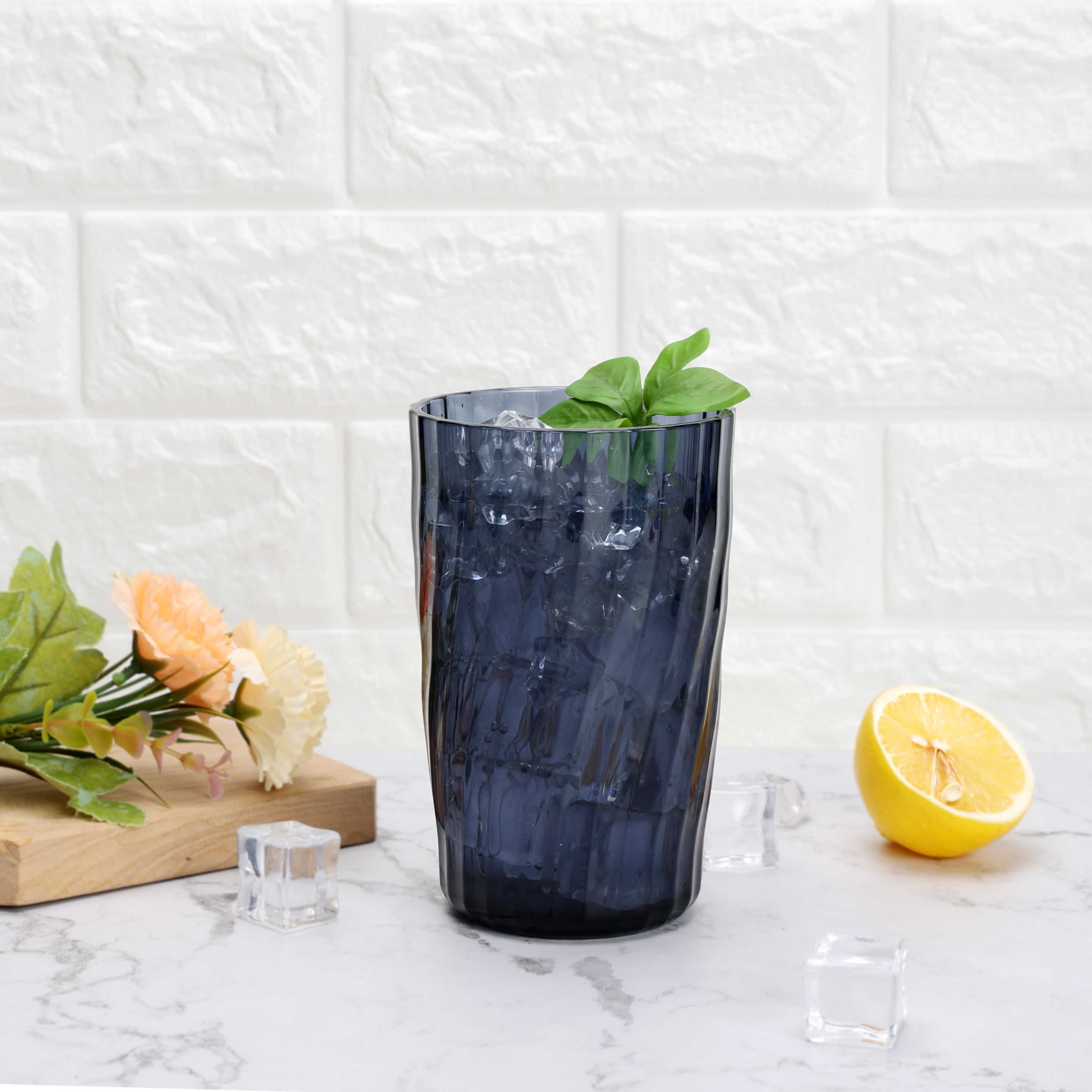 (6 pack) Mainstays 20-Ounce Acrylic Tall Embossed Swirl Tumbler, Blue