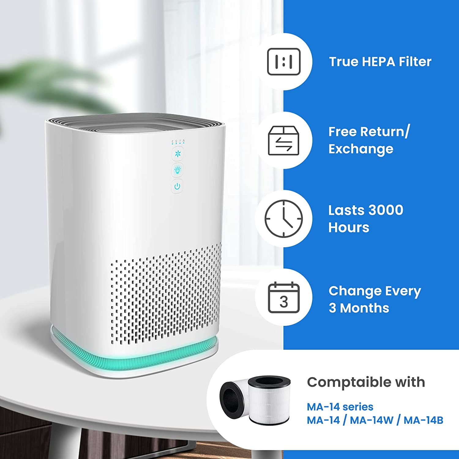 Brightify 2 Packs Replacements for Medify MA-14 Filter, H13 True HEPA Air Filters Fit Medify Air Purifier MA-14W, MA-14B, 3 in 1 Filter with Pre-filter, H13 HEPA & Activated Carbon for 99.97% Removal