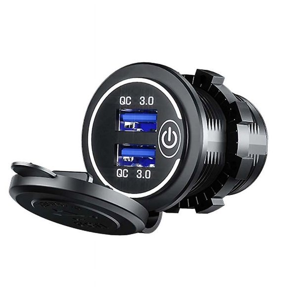 Quick Charge 3.0 Dual Usb Charger Socket Waterproof 36w 12v 24v Usb Outlet Fast Charge With Touch Switch Blue Led Diy Kit For Car Boat Marine Atv Bu