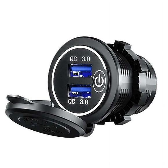 Quick Charge 3.0 Dual Usb Charger Socket Waterproof 36w 12v 24v Usb Outlet Fast Charge With Touch Switch Blue Led Diy Kit For Car Boat Marine Atv Bu