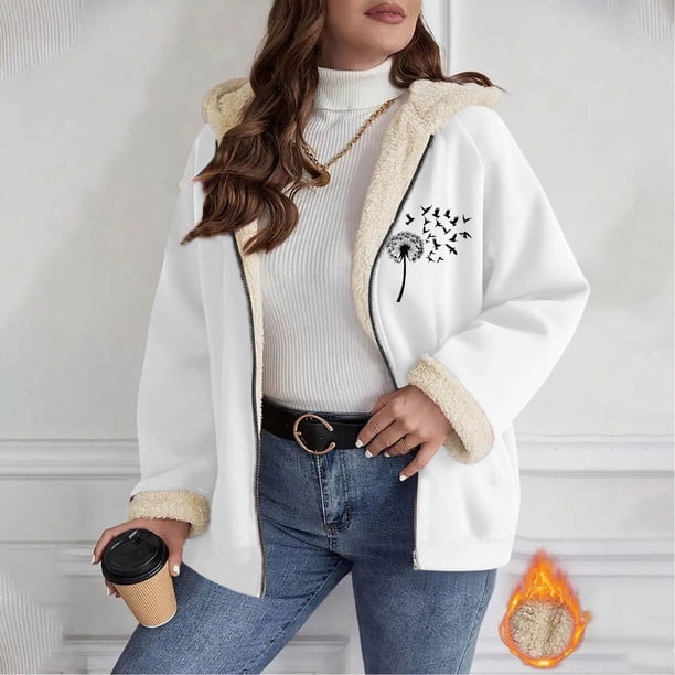 Ailaofu Women's Plus Rope Detail Oversized Hoodie Sherpa Zip Up Jacket