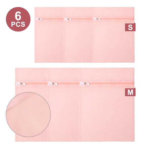 Tripumer 6 Pcs Pink Mesh Laundry Bags Lingerie Washing Bag Small and Medium Net Washer Sack for Cloths Garment Sweater Delicates lingerie Pant Sock