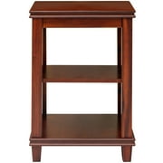 eHemco Solid Wood Square End Table with X-Design, Side Table with Storage Shelves, Cherry