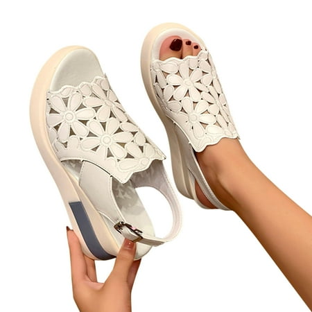 

Cathalem Women’s Summer Platform Wedge Heel Sandals Comfortable Leather Sandals Peep Toe Wedges Strap Sandals for Women Size 11 Beige 8