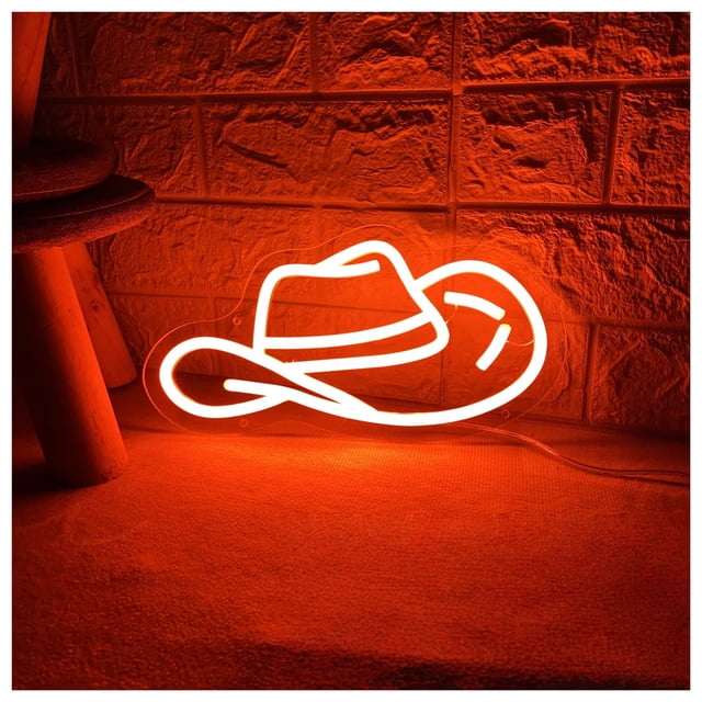 Letrero De Neón Con Forma Sombrero Vaquero Para Dormitorio, Estilo Del Oeste, Decoración Pared Para El Hogar, Bar, Luz LED, Cumpleaños 40x21cm