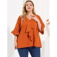 thumbnail image 4 of Women's Plus Size Ruffle Blouse V Neck Smocked Sleeves Top Caramel 1X, 4 of 6
